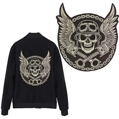 Image of Large Embroidery Skull Patches for Jacket Back Motorcycle Biker Applique Iron on Badge 1piece