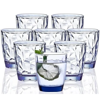 Image of VEILEDGEM [Look Like Glass] 300ml 8 Piece Premium Unbreakable Drinking Glasses Plastic Tumblers Dishwasher Safe BPA Free Small Acrylic Juice for Kids Water (Blue)
