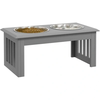 Image of PawHut Stainless Steel Raised Dog Feeding Bowls with Stand for Extra Small and Dogs Elevated Twin Pet Water Food Feeder 58L x 31W 25H cm Grey