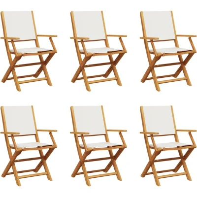 Image of vidaXL Folding Garden Chairs 6 pcs Cream White Fabric and Solid Wood