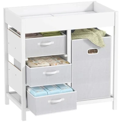 Image of Baby Changing Unit with 4 Drawers, Diaper Table, White Aiyaplay