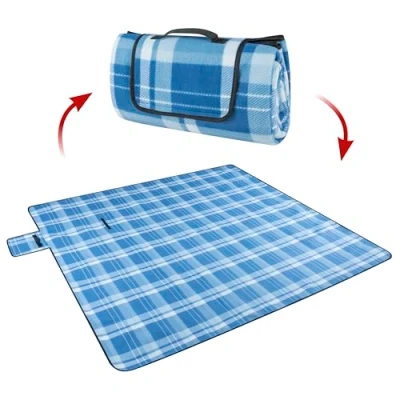 Image of Walser XXL Travel Blanket with Waterproof Backing, Camping Blanket, Holiday Carry Handle, Foldable Beach Blue/White 200 x cm