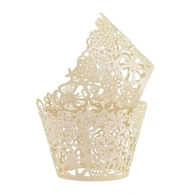 Image of Cupcake Wrappers Lace Figure Liners Laser Cut Papers Muffin Cups for Christmas/Wedding/Birthday Party Decoration, 50pcs (Titanium White)