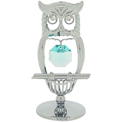 Image of Crystocraft Chrome Plated Keepsake Gift Ornament Owl with Swarvoski Crystal Elements