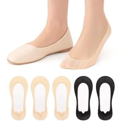 Image of MANZI Invisible No Show Socks Women Ultra Low Cut Footsies Liner 5 Pack Black+Nude,M(UK 7)