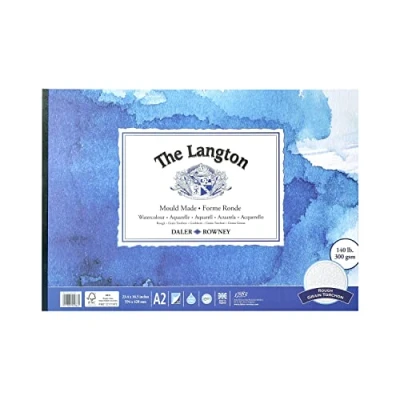 Image of Daler Rowney The Langton Rough 300gsm A2 Watercolour Paper Pad, Glued 1 Side, Acid free, 12 Natural White Sheets, Ideal for Professional Artists