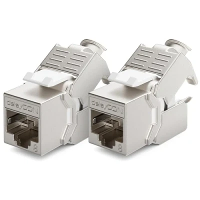 Image of deleyCON 2x CAT 8 Keystone Jack Module Patch Cable Network Optimal for CAT8 CAT7 CAT7a Installation Connector STP Shielding RJ45 Panel Holder Extension