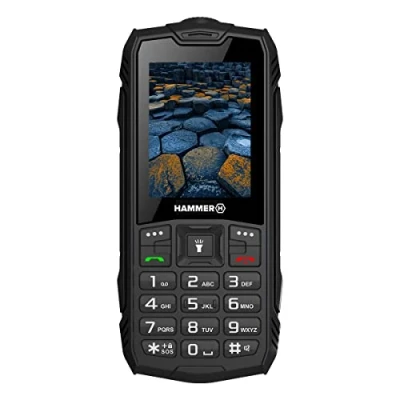 Image of Hammer H Basalt outdoor mobile phone without contract, 2.4 inch colour display, Robust, Mega battery 1800 mAh, Waterproof (IP68), Shockproof, Construction site buttons, Flashlight, Dual SIM