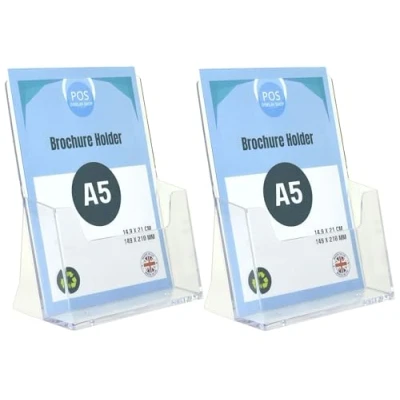 Image of Pos Display Shop 2 x A5 Free standing Brochure Dispenser/Leaflet Holder BPSC160 Literature Display, Booklet Flyer Document Holder, Plastic Stand