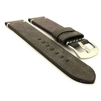 Image of SecTime Genuine Leather Watch Strap Band Vintage Paris Brushed SS. Buckle Spring Bars (22mm, Black)