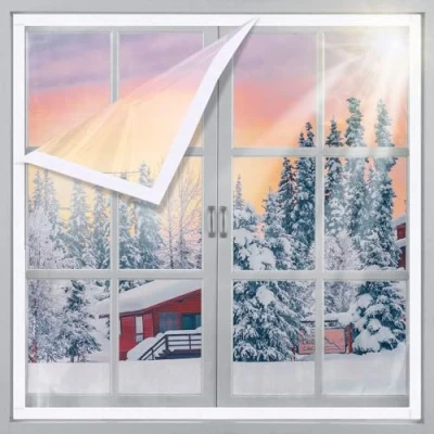 Image of 70x70cm,Window Insulation Film for Winter, Transparent Secondary Glazing Kit Window &amp; Doors, Thermal Winter Cold, Windproof with Fixing Tape