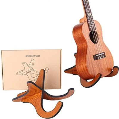 Image of Detachable Wooden Ukelele Stand, Holder Musical Instrument Stand Concert Portable Non Slip Violin Wood for Small Guitar, Violin, Banjo (Brown)