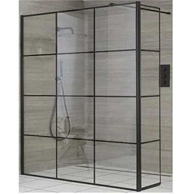 Image of Milano Barq Black Grid Wet Room Shower Enclosure and Hinged Return Panel 900mm