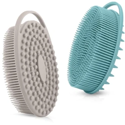 Image of Silicone Body Scrubber Dual Sided Loofah for Shower, Set of 2 Soft Exfoliating Bath Shower Brush Easy to Clean Sensitive Kids Women Men All Kinds Skin