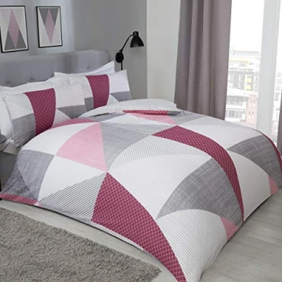 Image of Sleepdown Splice Geometric Plum Grey Soft Easy Care Duvet Cover Quilt Bedding Set with Pillowcases Super King (260cm x 220cm), 5056242780489