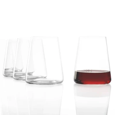 Image of Stölzle Lausitz Power Stemless Red Wine Glass Set, 17.2 Oz Set of 4 Lead Free Crystal Glasses, Dishwasher Safe, Wide Bowls for Rich Aroma Modern Design Chianti &amp; Montepulciano