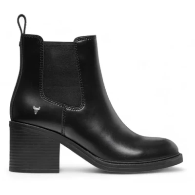 Image of Windsor Smith Womens Black Classic Leather Platform Ankle Chelsea Boots Varsity Size UK 6