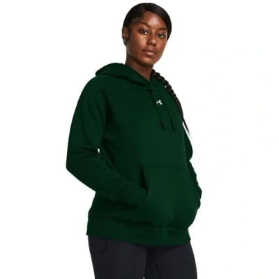 Image of Under Armour Women&#039;s Rival Fleece Hoodie, (301) Forest Green / White, Medium