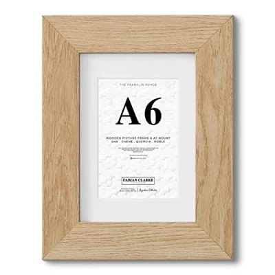 Image of Fabian Clarke London® A6 Modern Oak Wooden Picture Photo Frame with White A7 Mount to Hang Portrait or Landscape