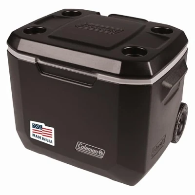 Image of Coleman Rolling Cooler 50 Quart Xtreme 5 Day with Wheels Wheeled Hard Keeps Ice Up to Days, Black