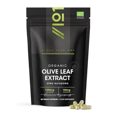 Image of Organic Olive Leaf Extract 7500mg Wild European 20% Oleuropein (750mg 1:15 Extract) No Additives Non GMO Gluten Free 60 Vegan Capsules