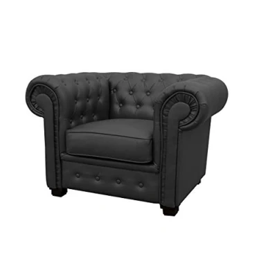 Image of Chesterfield Style Venus Sofa 3 Seater 2 Armchair Black Faux Leather (Armchair 1 Seater)