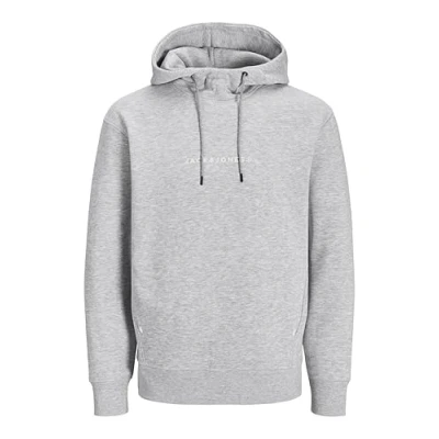 Image of JACK&amp;JONES PLUS Men&#039;s Jjtree Sweat Hood Pls Sweatshirt, Light Grey Melange/Print:Jack&amp;Jones, 6XL