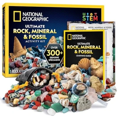 Image of NATIONAL GEOGRAPHIC Rock Collection and Fossils for Kids 300 Piece Crystals Gemstones Set Includes Geodes Fossils, Rocks Minerals Science Kit Kids, A Geology Gift Boys Girls