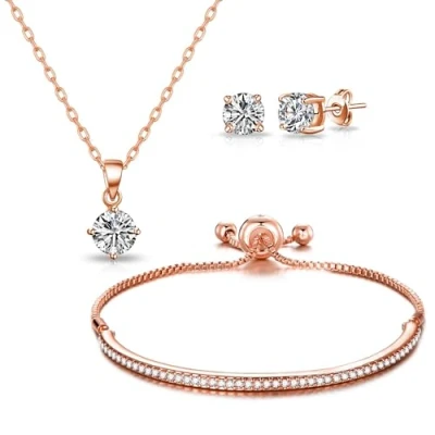 Image of Philip Jones Rose Gold Plated Friendship Set Created with Zircondia® Crystals