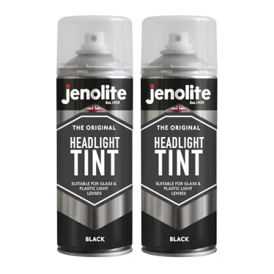 Image of JENOLITE Headlight Tint Spray Paint BLACK Tinted Lens Lacquer Subtle Styling For Car Rear Lights Suitable Glass &amp; Plastic Lenses 2 x 400ml
