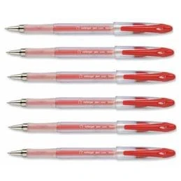 Image of 12 x 5 Star Red Roller Gel Pen Clear Barrel 1.0mm Tip 0.5mm Line