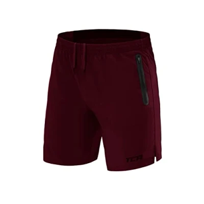 Image of TCA Elite Tech Mens Running Shorts with Zip Pockets, Gym Men Training Sports Short Phone Pocket Black Maroon, XS
