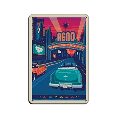 Image of AZOLID Metal Signs Reno Nevada Travel Tin Wall Art Poster for Home Bar Cafe Garage Bathroom 14x20CM