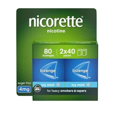 Image of Nicorette Cools 4mg Lozenge, 80 Lozenges (2 x 40 Packs), Effective and Discreet Quit Smoking Aid for Cigarettes, Nicotine with Dual Layer Icy Mint Flavour Release