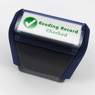 Image of Reading Record Checked Pre Inked School Teachers Comprehension Marking Stamper Stamp 38x15mm Primary Teaching Services (Green)