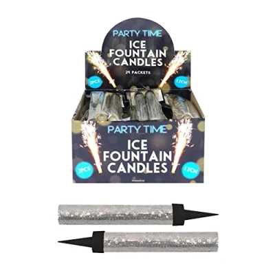 Image of Henbrandt Pack of 2 Silver Ice Fountain Candles 12cm Sparkling Special Occasion Cake Toppers for Birthday Wedding Anniversary Christmas New Year Party Decorations