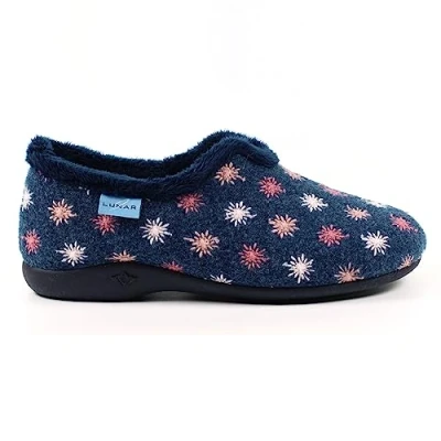 Image of Lunar Sundance Navy Slippers Soft Textile Upper, Padded Insole, Slip On Comfort House Shoes with Non Sole, Cozy Everyday Footwear 4 Blue