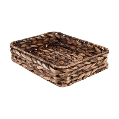 Image of Water Hyacinth Woven Serving Tray Rectangular Hand Wicker Storage Trays for Coffee/Breakfast/Dessert/Fruit/Bread (Brown Large)