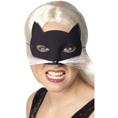 Image of Smiffys Cat Eyemask, Black with Nose and Whiskers, Eyemasks Fancy Dress, Adult Dress Up Eye masks