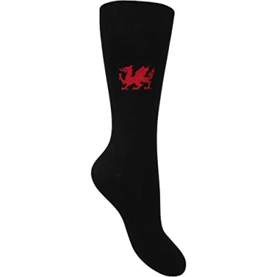 Image of TeddyTs Men&#039;s Welsh Dragon Embroidered Wales Rugby Socks (UK 6 11)