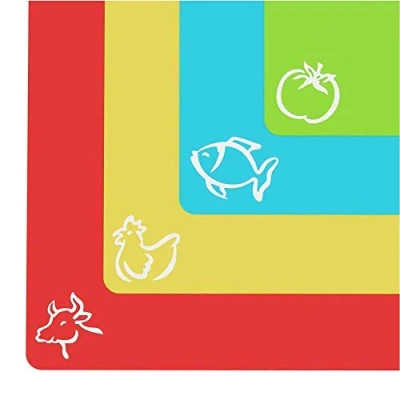 Image of Extra Thick Flexible Plastic Chopping Board (Set of 4) Cutting Set Mats with Food Icons &amp; EZ Grip Waffle Back Colour Coded Boards for Kitchens by Cooler Kitchen