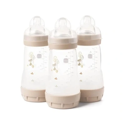 Image of MAM Easy Start Self Sterilising Anti Colic Bottle Pack of 3 (3 x 260 ml), Baby Bottles with Medium Flow Teats Size 2, Newborn Essentials, Seashell (Designs May Vary)