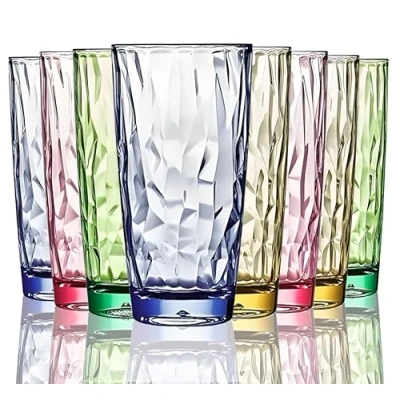 Image of [Look Like Glass] 450ml 8 Piece Premium Unbreakable Drinking Glasses Plastic Tumblers Dishwasher Safe BPA Free Acrylic Juice Highball Water (4 Colors)