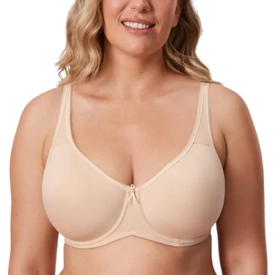 Image of Delimira Women&#039;s Support Bra Padded Plus Size Underwired Full Cup T Shirt Seamless Beige 38C