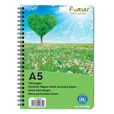 Image of Clairefontaine Ref 5911Z Forever Premium Recycled Wirebound Notebooks, 120 Lined Sheets Made from 100 Percent Paper, A5 Size and Micro Perforated Pages, Green Cover