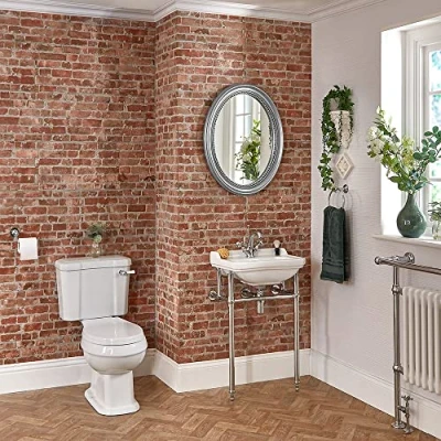 Image of Milano Richmond White Traditional Ceramic Close Coupled Toilet WC and 1 Tap Hole Bathroom Basin Sink with Washstand