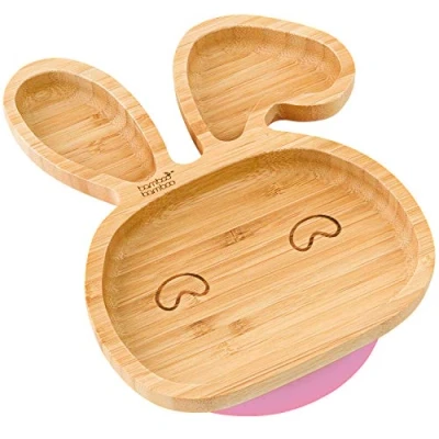 Image of Bamboo Baby Plate and Toddler Plate, Suction for Feeding Weaning, Bunny with Secure Suction, Plates Babies from 6 Months (Bunny, Blue)