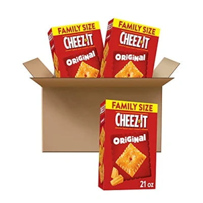 Image of Cheez It Baked Snack Cheese Crackers, Original, Family Size, 21 oz Box(Pack of 3) (2 case(21 3)))