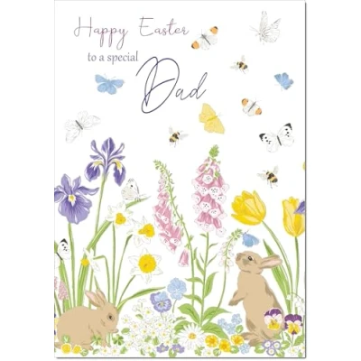 Image of doodlecards Dad Easter Card Spring Flowers with Bunnies Medium Size Plain Envelope
