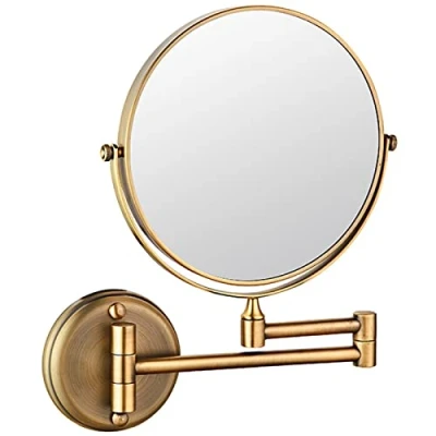 Image of REWIS 8 Inch Wall Mounted Makeup Mirror, Double Sided Beauty Vanity Mirror with Magnifying, 360 Swivel Adjustable Brass Cosmetic Bathroom HD Shaving Mirror,Brass,10X